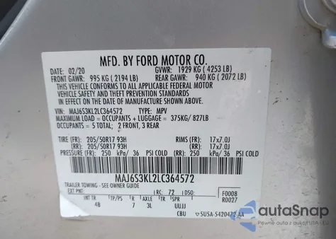 2020 Ford Ecosport Titanium from USA, damaged, VIN MAJ6S3KL2LC364572